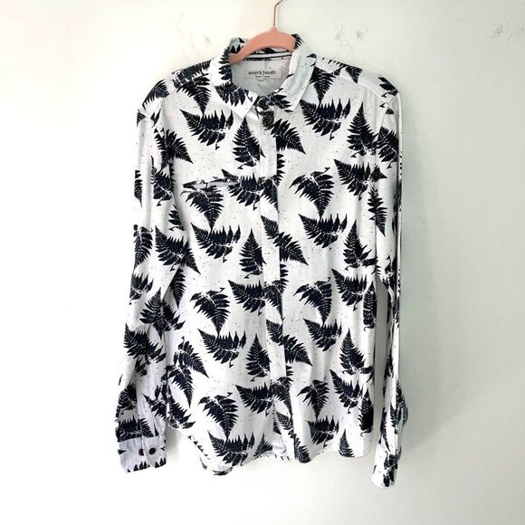 Anerkjendt Button Up Shirt Mens Size Medium M Tree Print Long Sleeve White Black - Picture 10 of 12